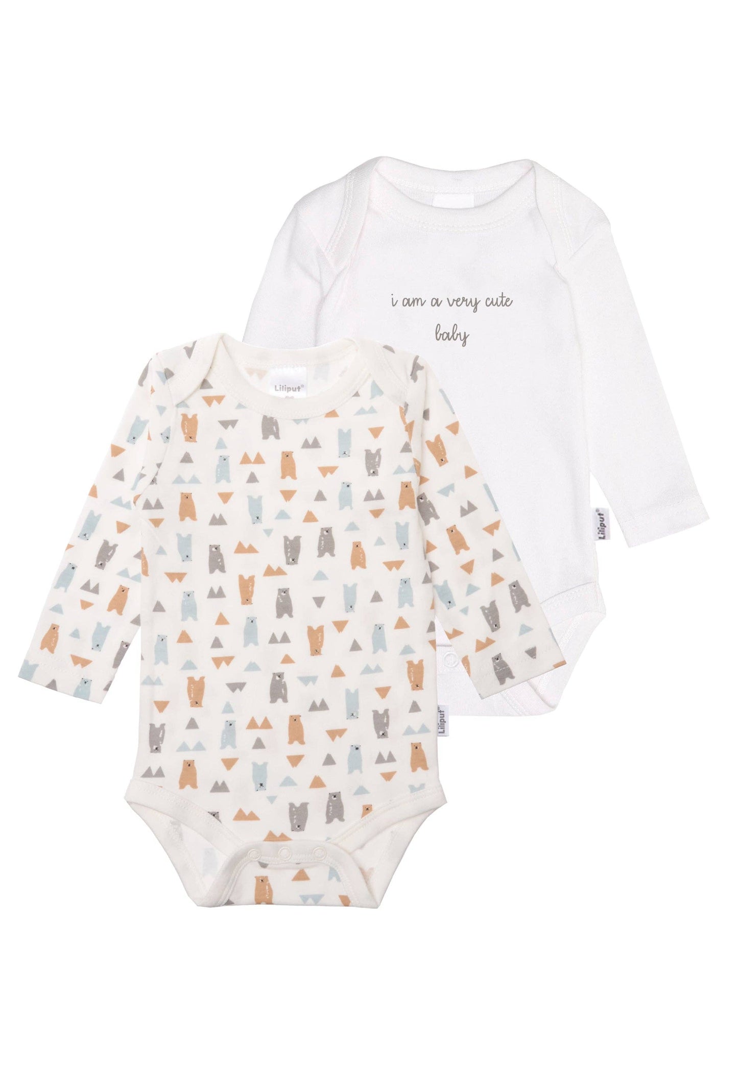 Lot de 2 Bodies Manches longues - Ourson & Blanc